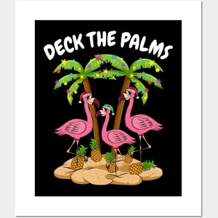 Deck The Palms Pink Flamingo Christmas Posters and Art